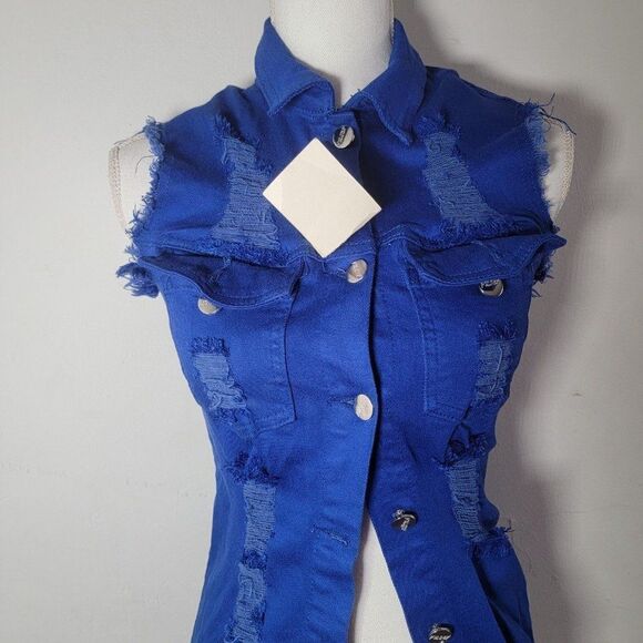 Aroma Womens Dark Blue Distressed Collared Button Front Jean Denim Dress Small - Picture 4 of 10